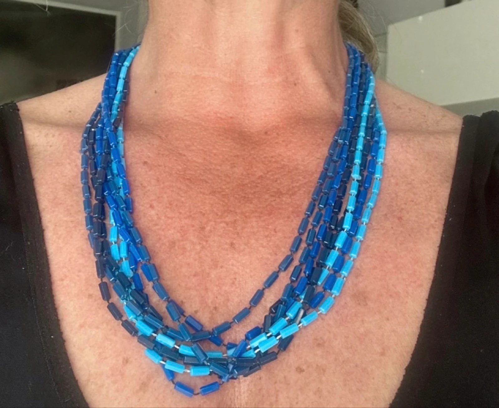 Vintage multi-row blue necklace · two positions – photo 2